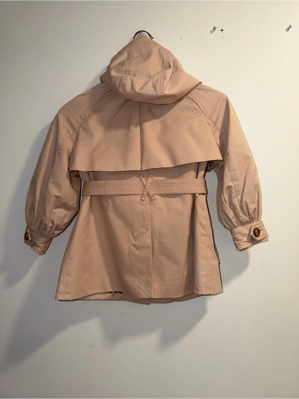Burberry Light Pink Hooded Trench Raincoat with Belt
